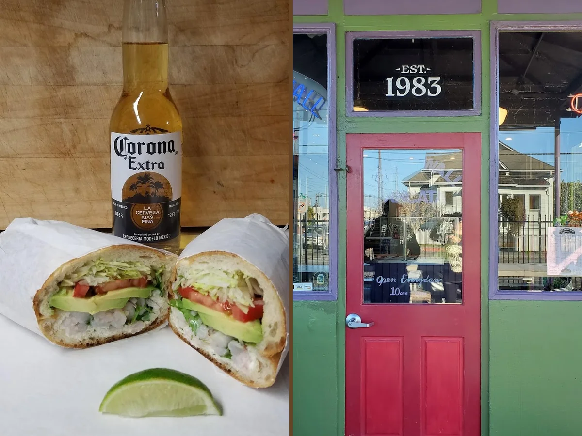 Outdoor seating beside a takeout sandwich shop